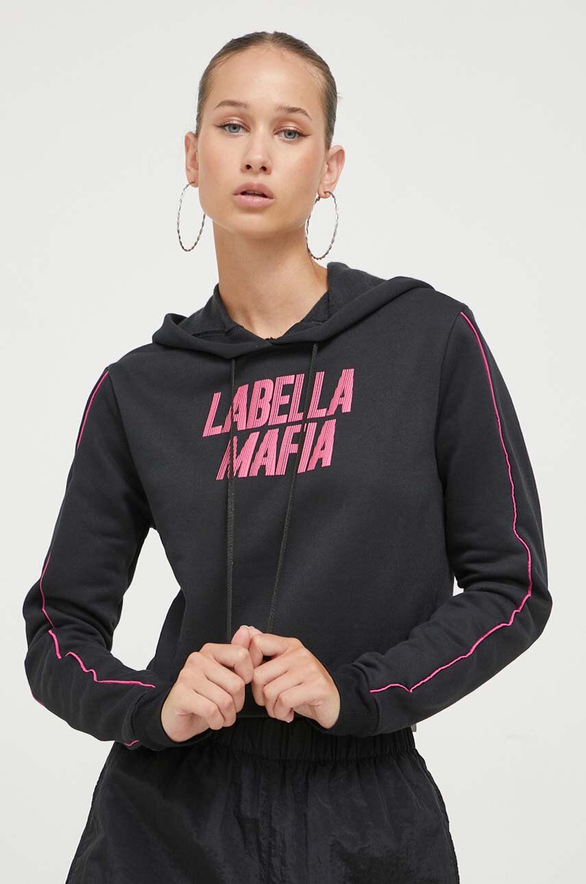 E-shop Mikina LaBellaMafia dámská, černá barva, s kapucí, s potiskem