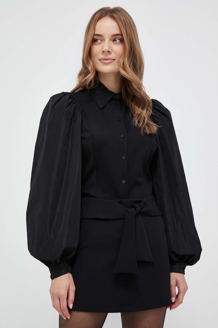 Silvian Heach camasa femei, culoarea negru, cu guler clasic, slim