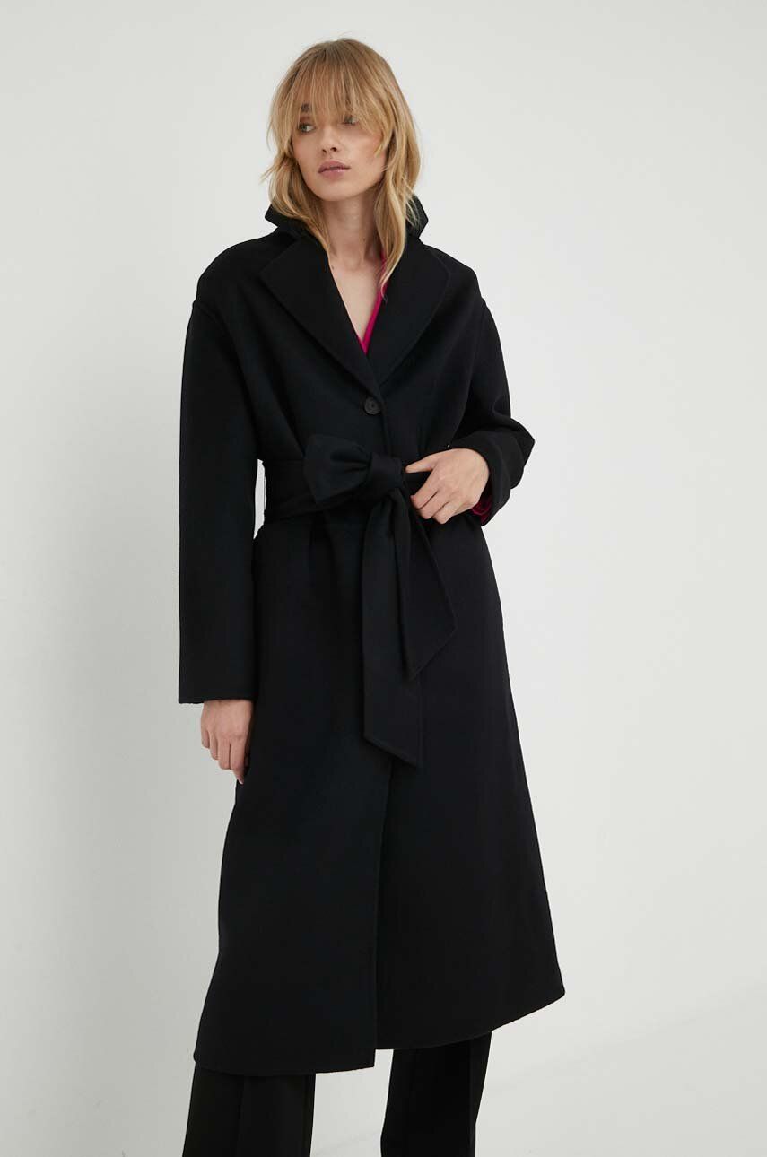 Levně Vlněný kabát Liviana Conti černá barva, přechodný, oversize