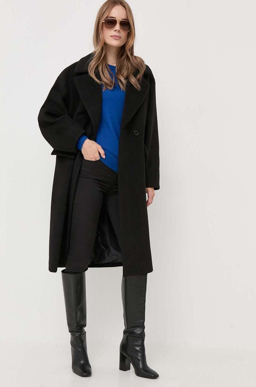 Kabát Silvian Heach dámský, černá barva, přechodný, oversize - černá -  Hlavní materiál: 88 % P