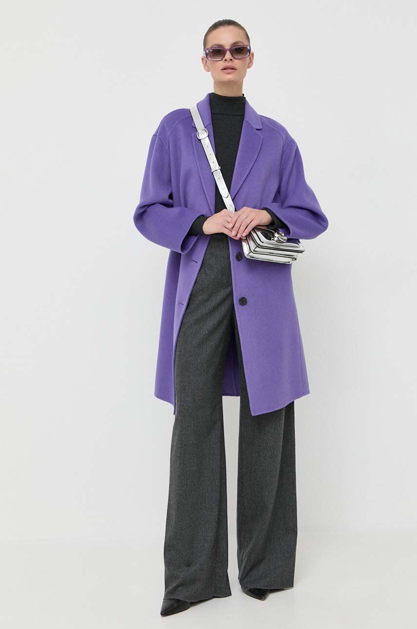 Levně Vlněný kabát Beatrice B fialová barva, přechodný, oversize