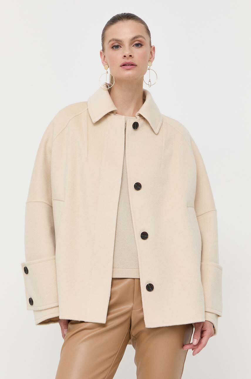 Vlněný kabát Beatrice B béžová barva, přechodný - béžová - 100 % Vlna