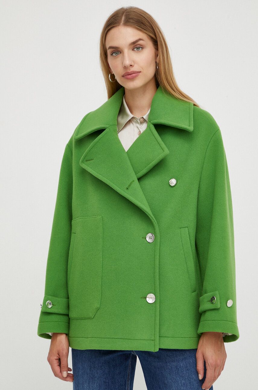 Vlněný kabát Beatrice B zelená barva, přechodný, oversize - zelená - Hlavní materiál: 75 % Vlna