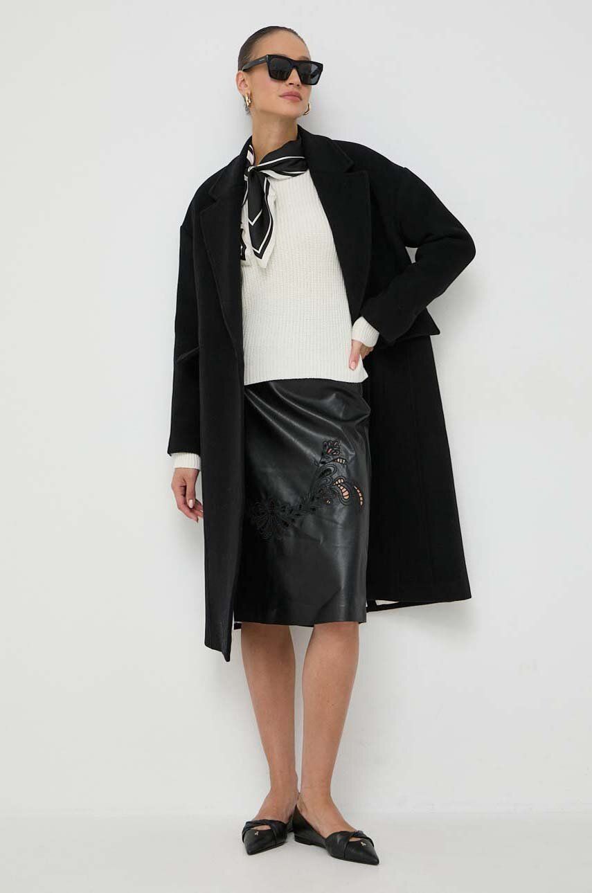 Vlněný kabát Beatrice B černá barva, přechodný, oversize - černá - 75 % Virgin vlna