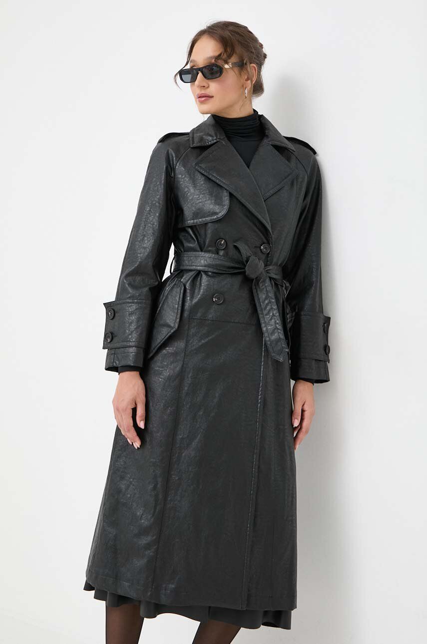 Levně Trench kabát Beatrice B dámský, černá barva, přechodný, dvouřadový