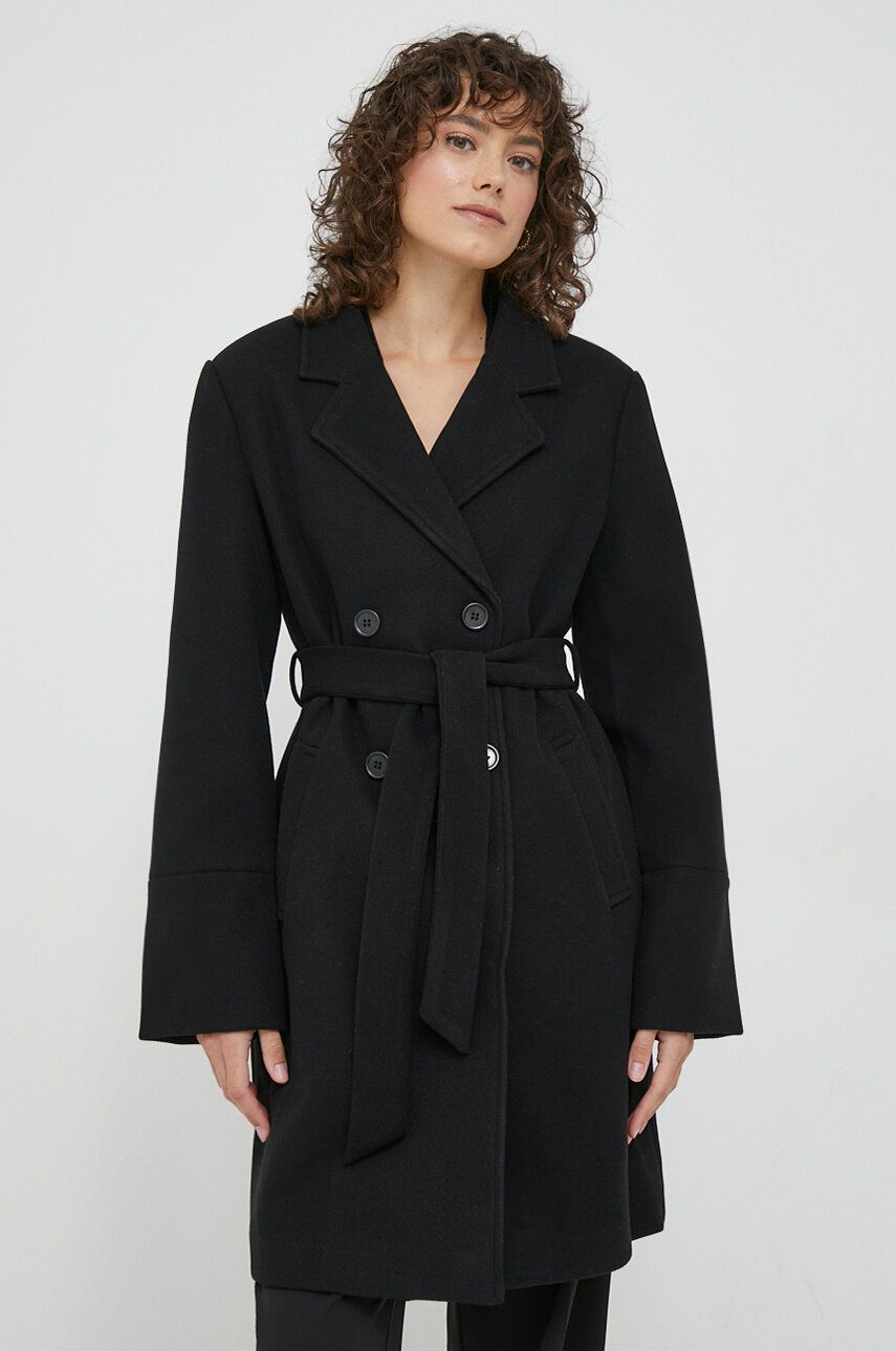 Kabát XT Studio dámský, černá barva, přechodný, dvouřadový - černá - 100 % Polyester