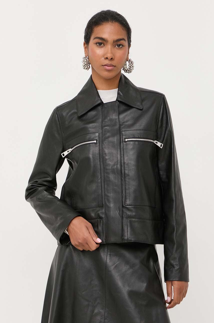 Kožená bunda Liviana Conti dámská, černá barva, přechodná - černá -  Hlavní materiál: 100 % Pří