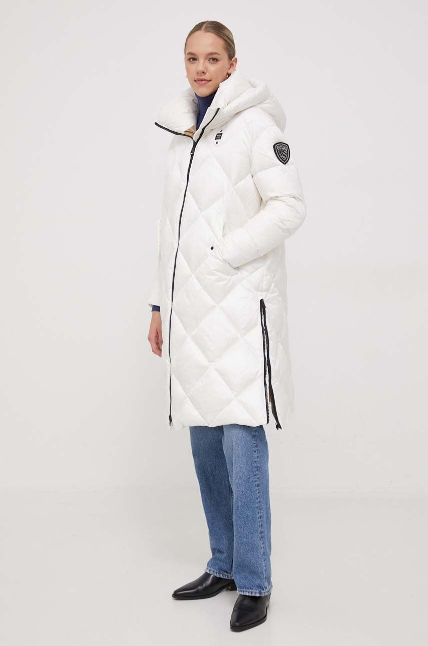 Levně Péřová bunda Blauer dámská, bílá barva, zimní