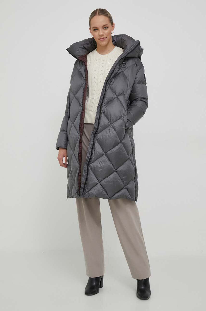 Péřová bunda Blauer dámská, šedá barva, zimní - šedá - Hlavní materiál: 100 % Polyamid Podšívka