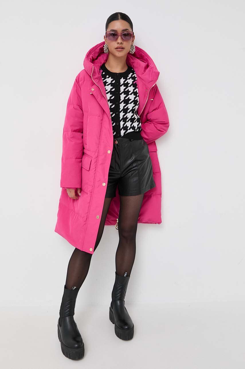 Levně Péřová bunda Silvian Heach dámská, růžová barva, zimní
