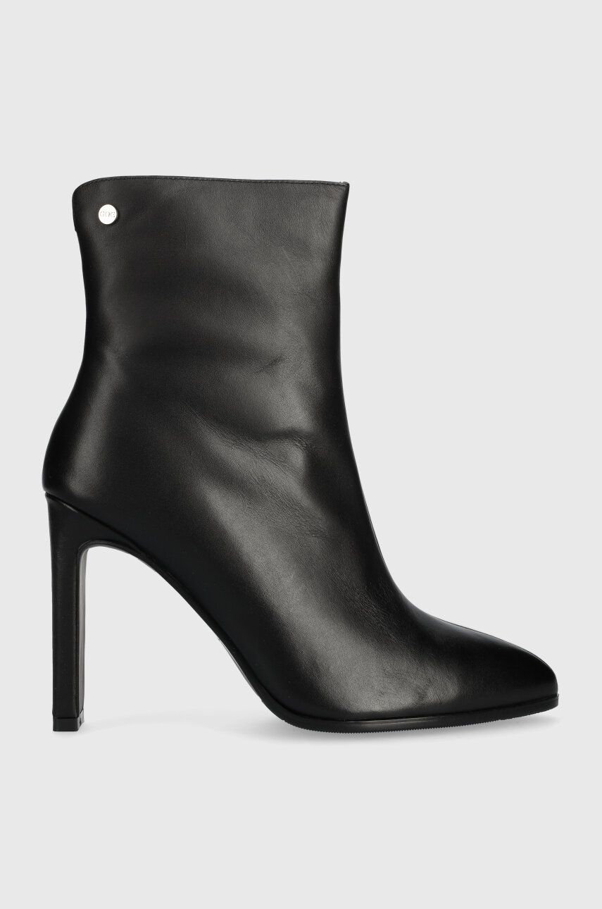 Kožené kotníkové boty GOE dámské, černá barva, na podpatku, lehce zateplené, MM2N4045.BLACK - černá 