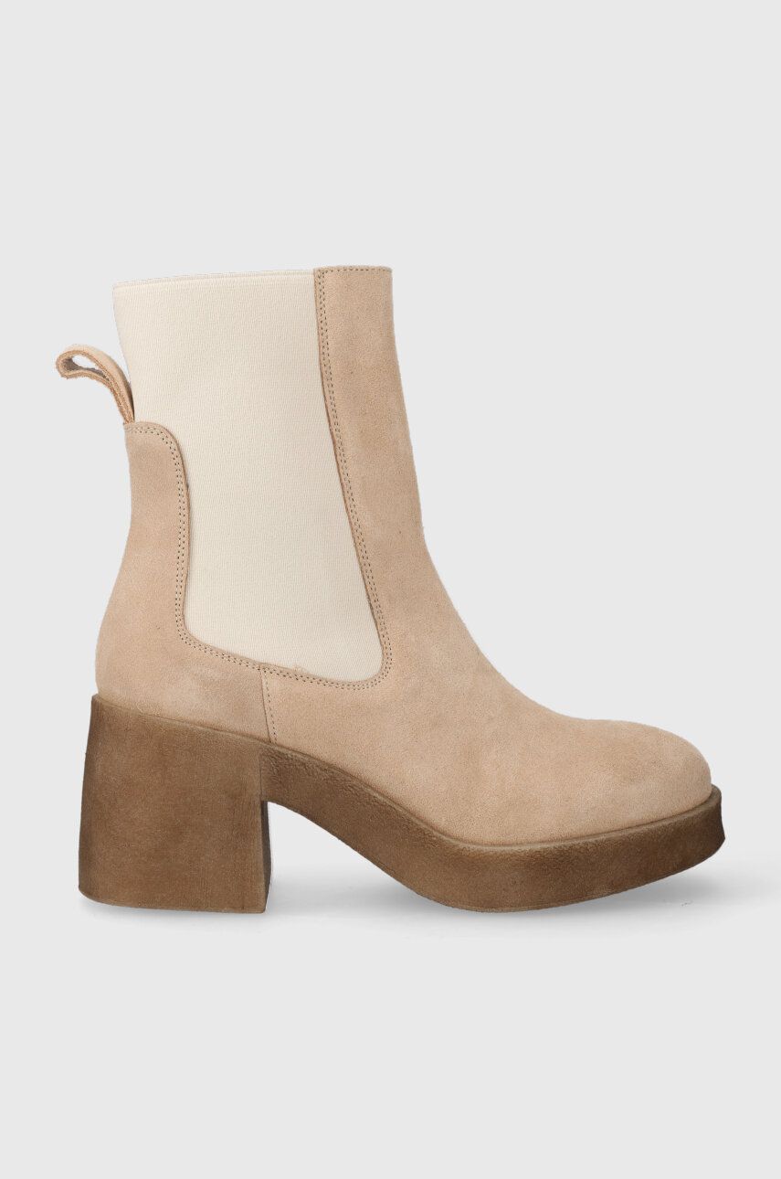 Levně Semišové kotníkové boty Charles Footwear Bea dámské, béžová barva, na podpatku, Bea.Boots.Sabbia