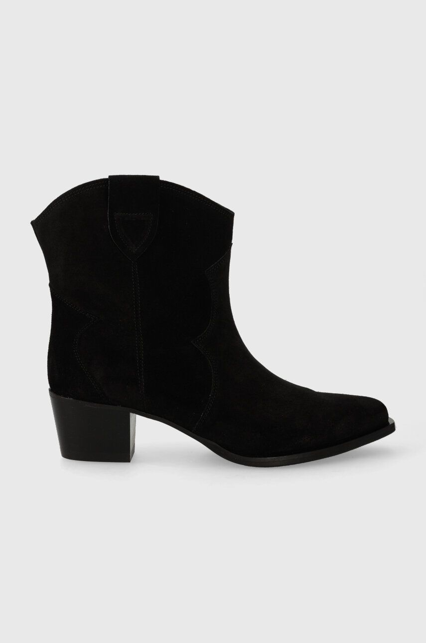 Levně Semišové kovbojské boty Charles Footwear Viola dámské, černá barva, na podpatku, Viola.Western.B.L.B