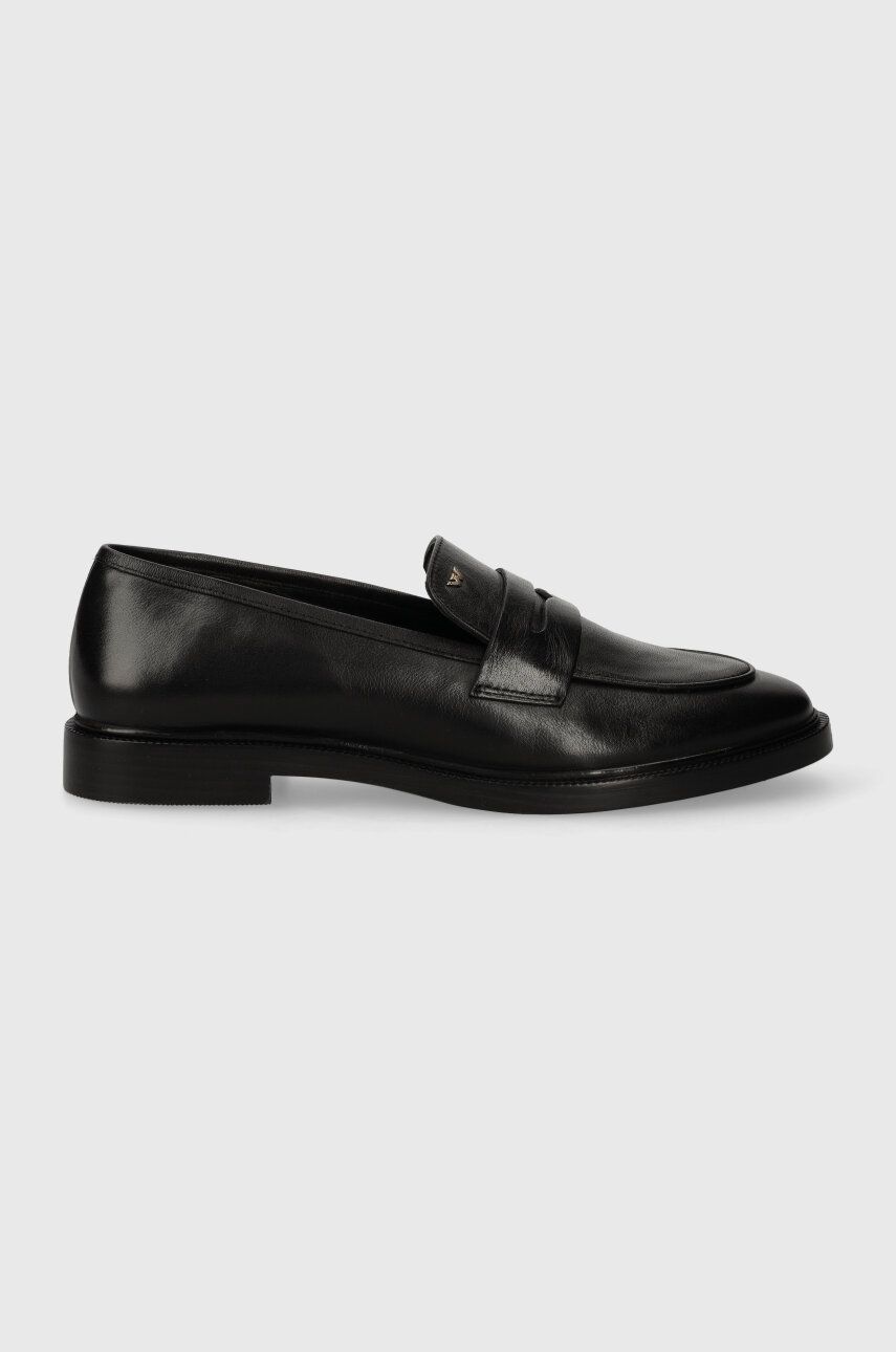 Wojas mocasini de piele femei, culoarea negru, cu toc plat, 4625551