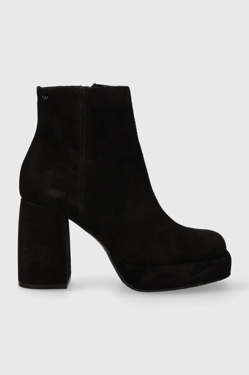 Wojas cizme din piele intoarsa femei, culoarea negru, cu toc drept, 5520261