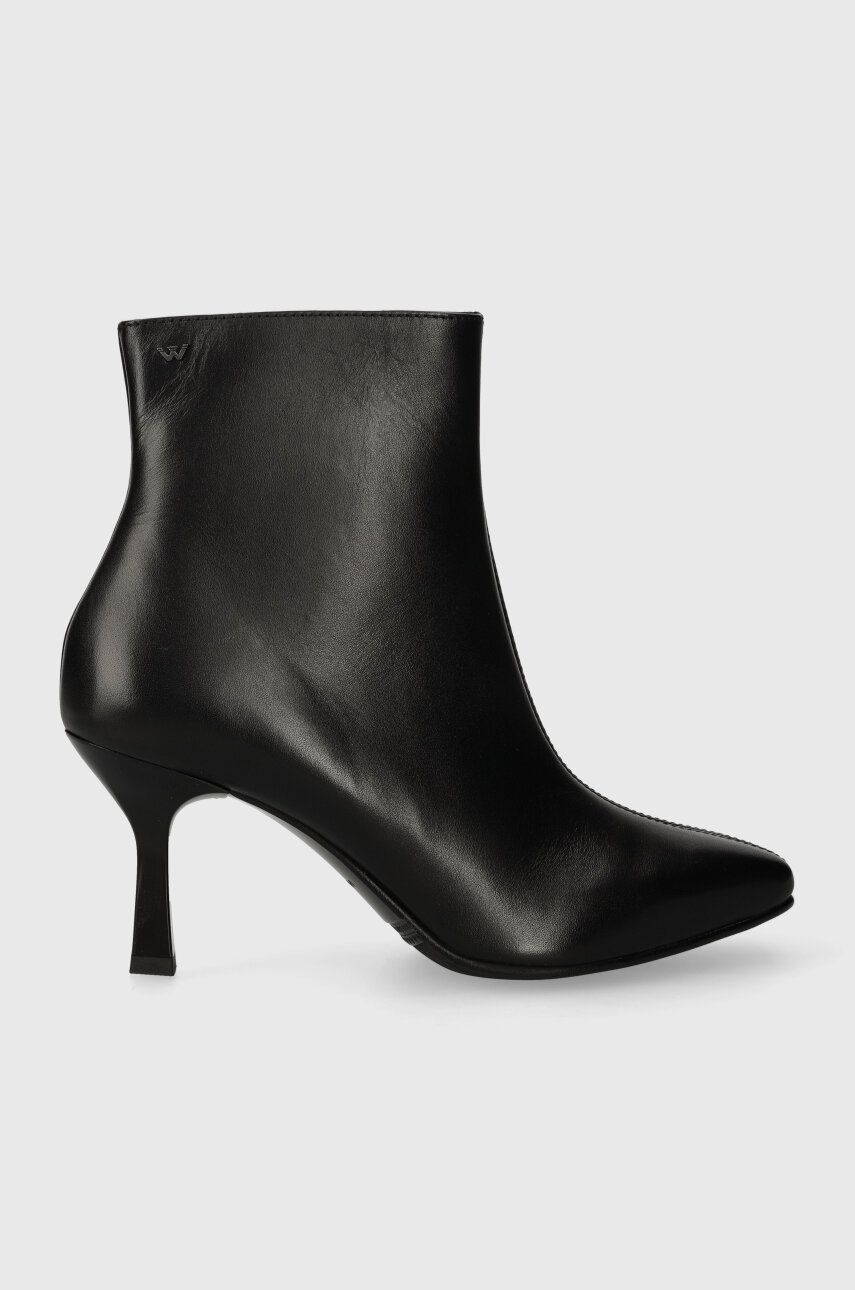 Levně Kožené kotníkové boty Wojas dámské, černá barva, na podpatku, 5520751