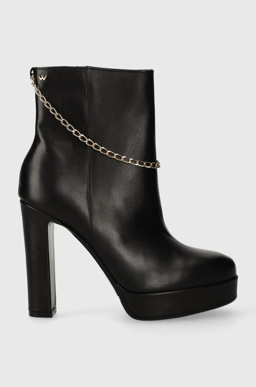 E-shop Kožené kotníkové boty Wojas dámské, černá barva, na podpatku, 5521051