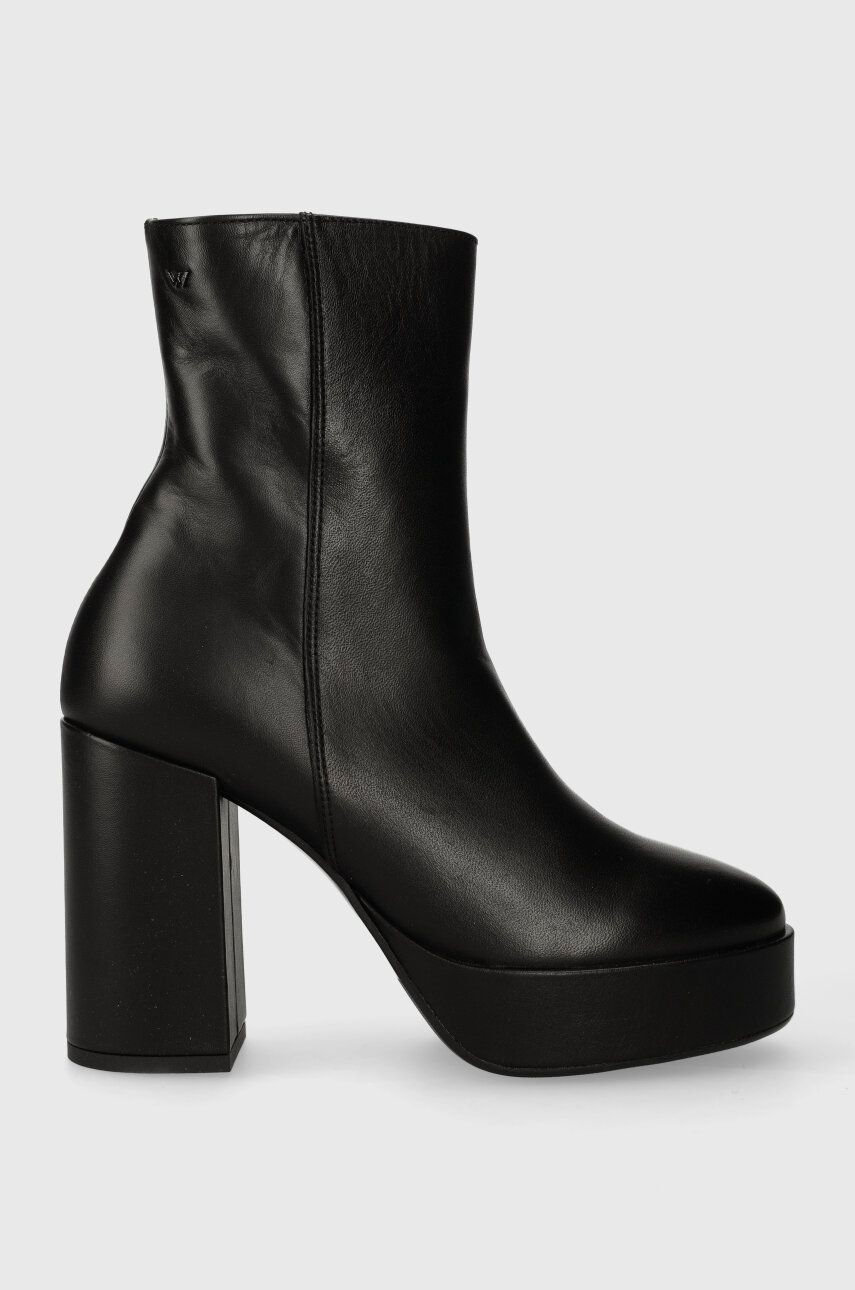 E-shop Kožené kotníkové boty Wojas dámské, černá barva, na podpatku, 5521351
