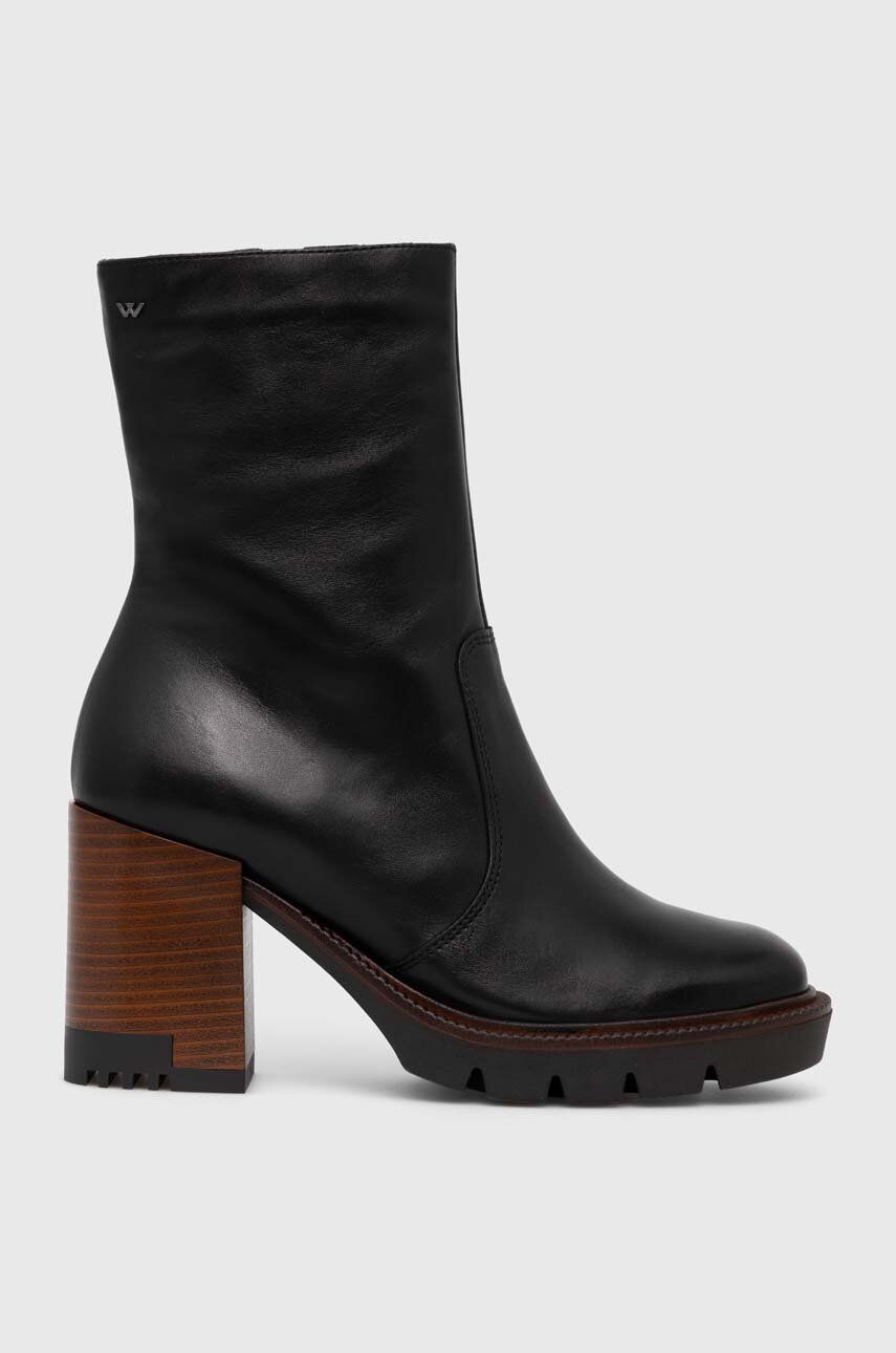 Wojas cizme de piele femei, culoarea negru, cu toc drept, izolare usoara, 5522551