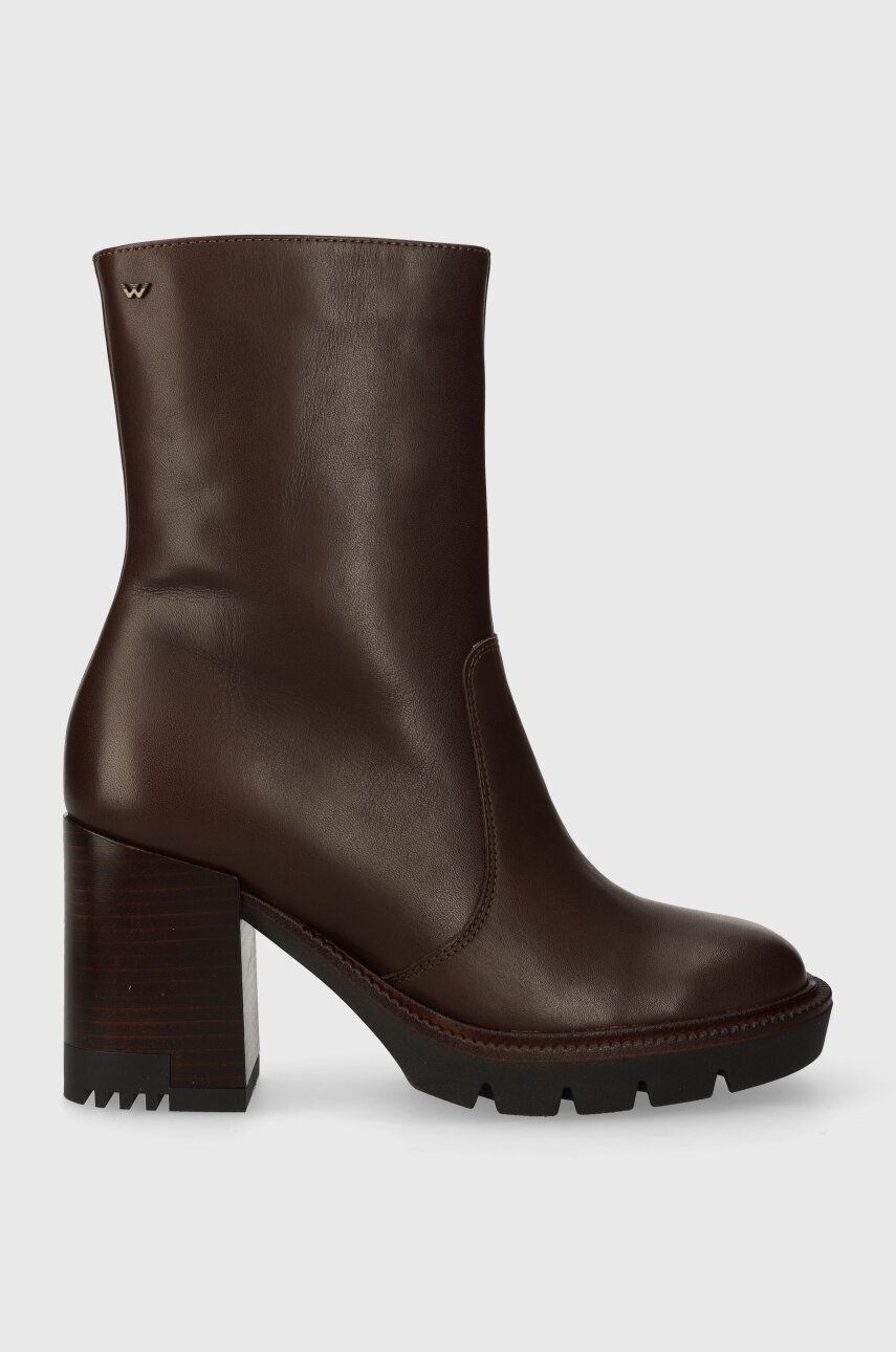 E-shop Kožené kotníkové boty Wojas dámské, hnědá barva, na podpatku, lehce zateplené, 5522552