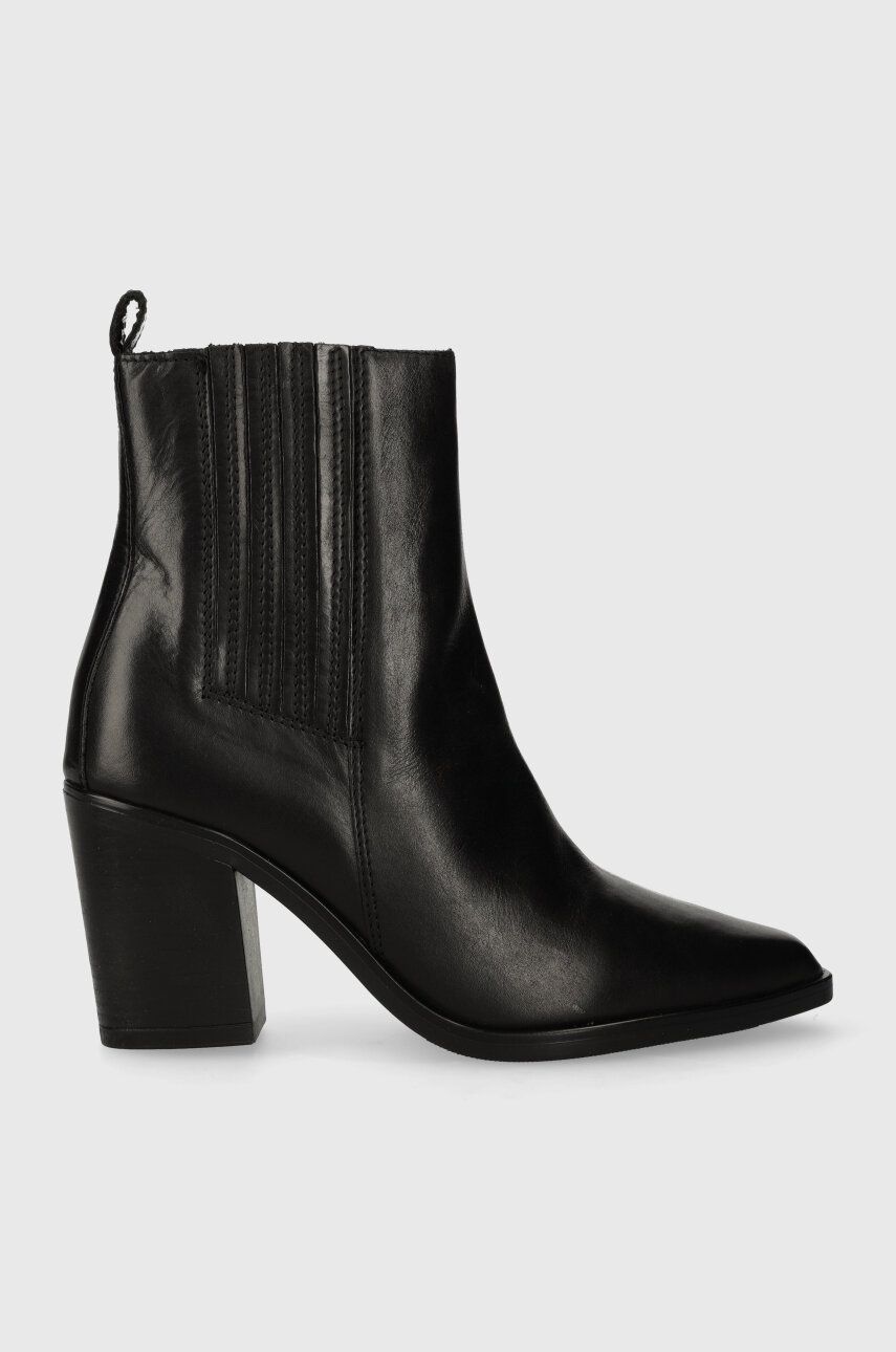 Levně Kožené kotníkové boty Wojas dámské, černá barva, na podpatku, 5523551