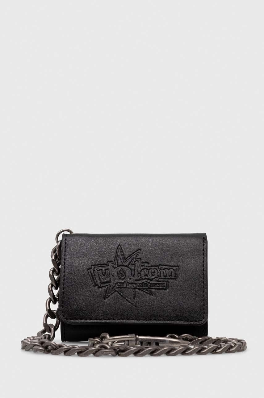 Kožená peněženka Volcom černá barva - černá - 100 % Přírodní kůže