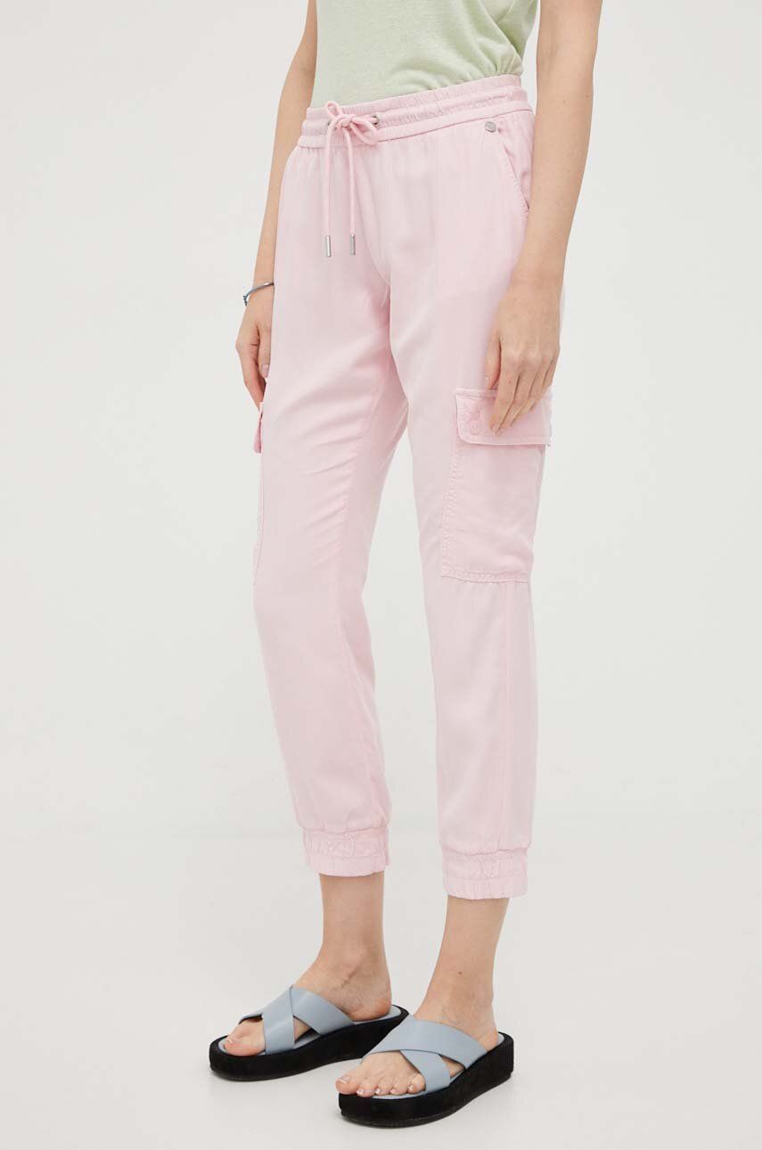 Levně Kalhoty Rich & Royal dámské, růžová barva, kapsáče, medium waist