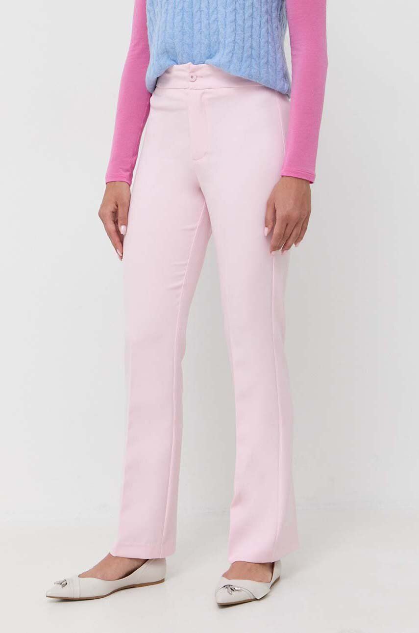 Levně Kalhoty Silvian Heach dámské, růžová barva, jednoduché, high waist