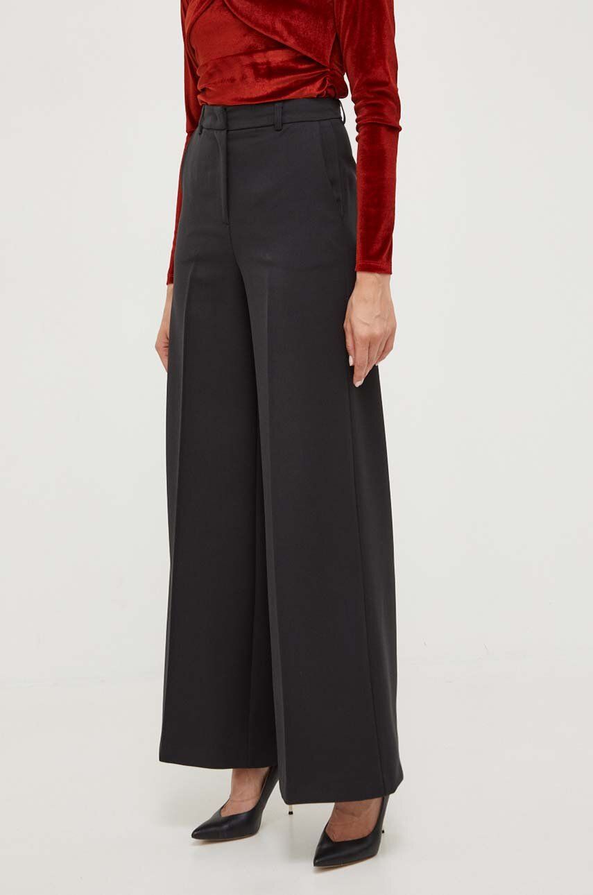 Kalhoty Silvian Heach dámské, černá barva, zvony, high waist - černá - 77 % Polyester