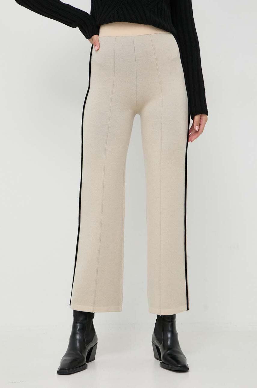 E-shop Vlněné kalhoty Beatrice B béžová barva, jednoduché, high waist