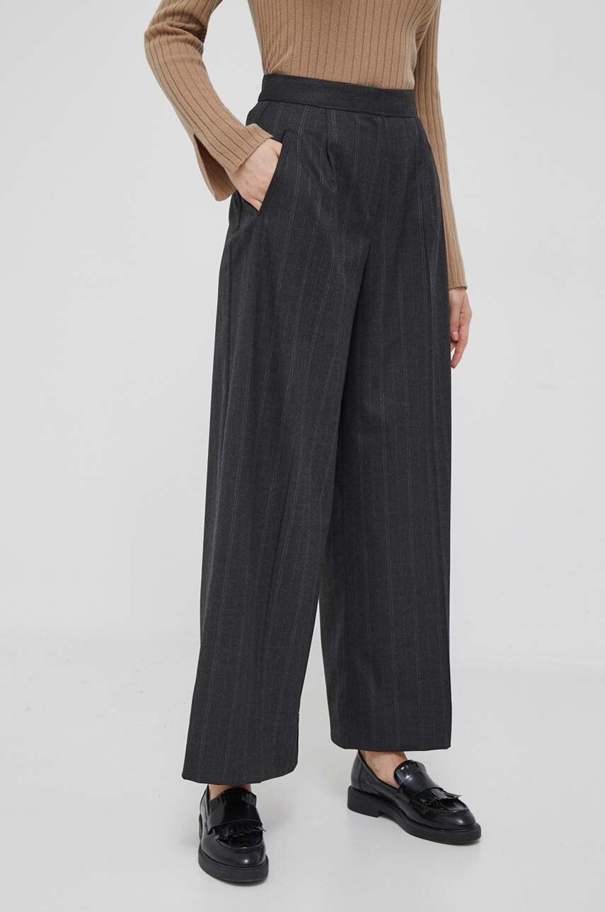 Kalhoty Rich & Royal dámské, šedá barva, široké, high waist - šedá - 64 % Polyester