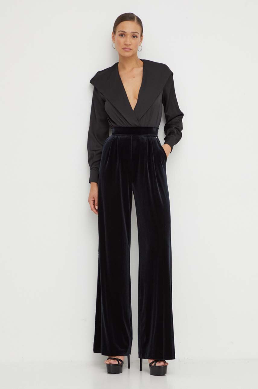 Kalhoty Nissa dámské, černá barva, široké, high waist - černá - 95 % Polyester