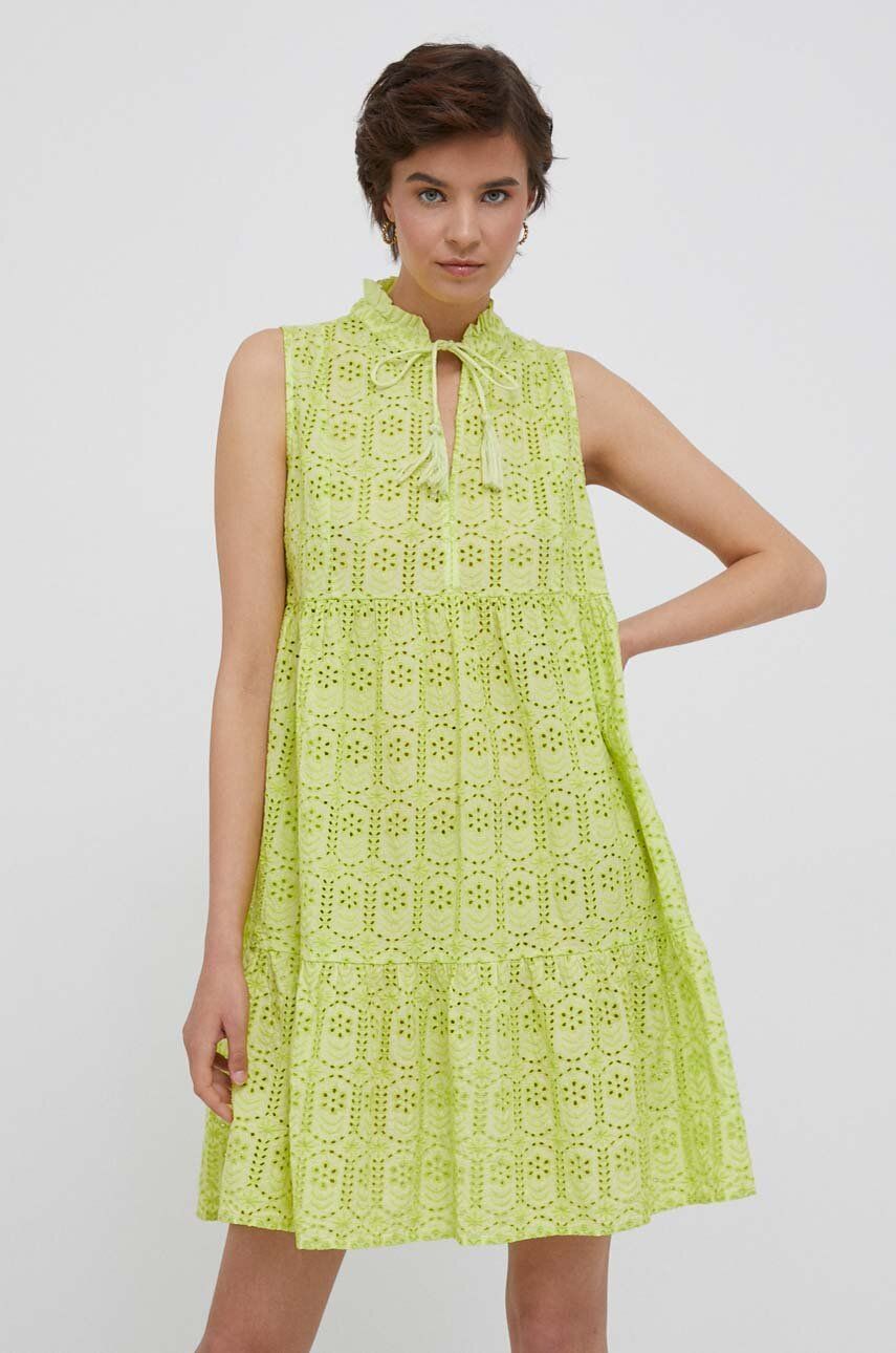 Levně Bavlněné šaty Rich & Royal zelená barva, mini