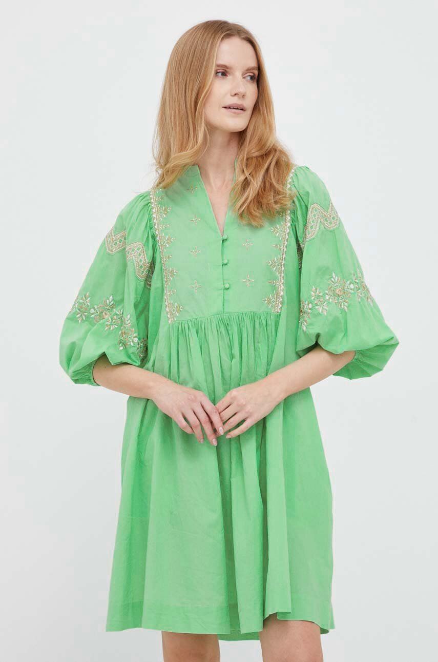 Bavlněné šaty Rich & Royal zelená barva, mini - zelená -  100 % Organická bavlna