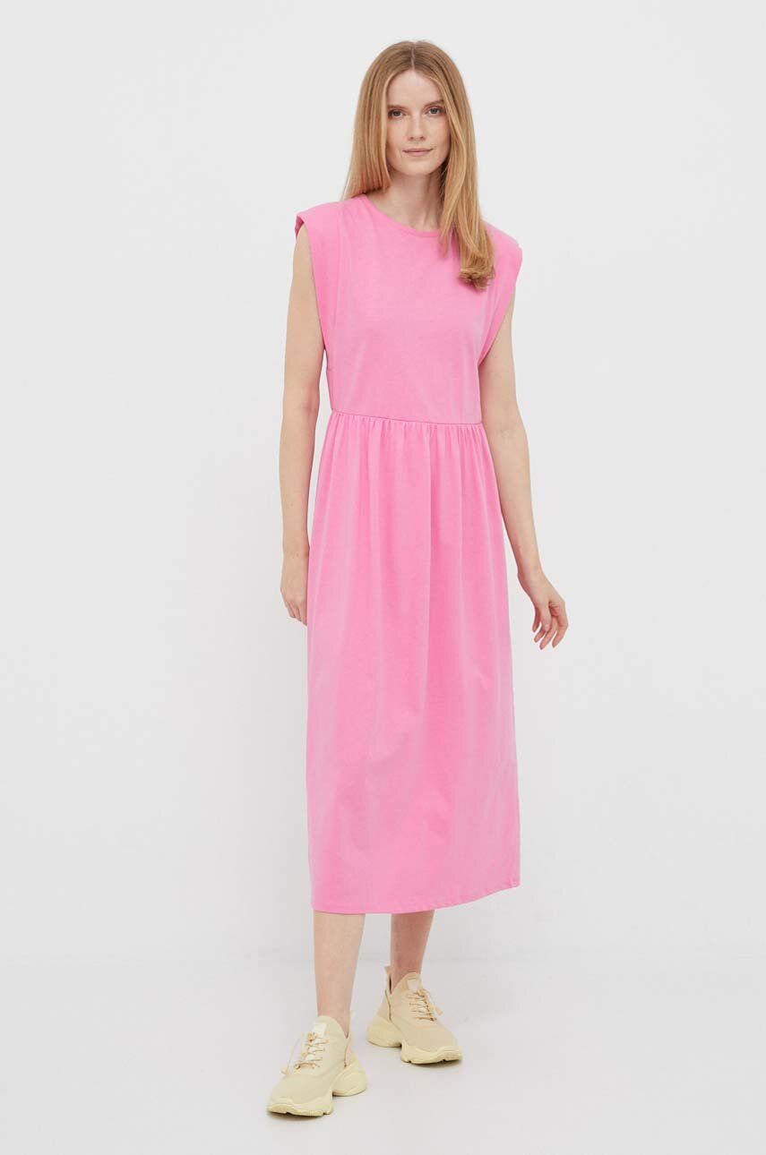 Rich & Royal rochie din bumbac culoarea roz, midi, evazati