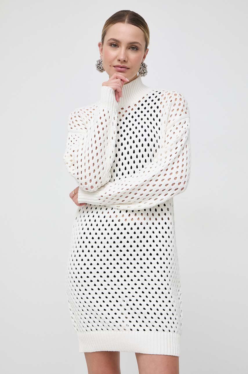 Šaty Silvian Heach béžová barva, mini - béžová - 65 % Bavlna