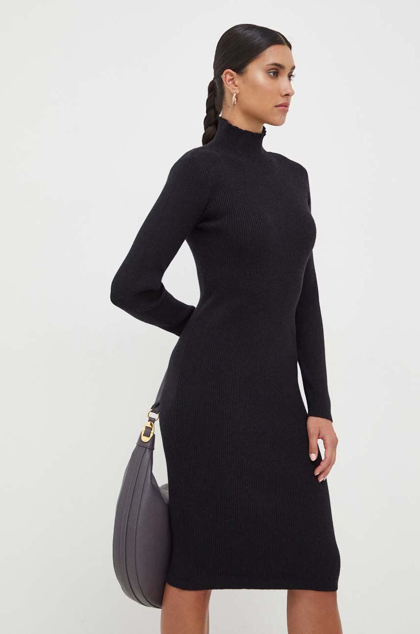 Silvian Heach rochie din amestec de lana culoarea negru, midi, mulata