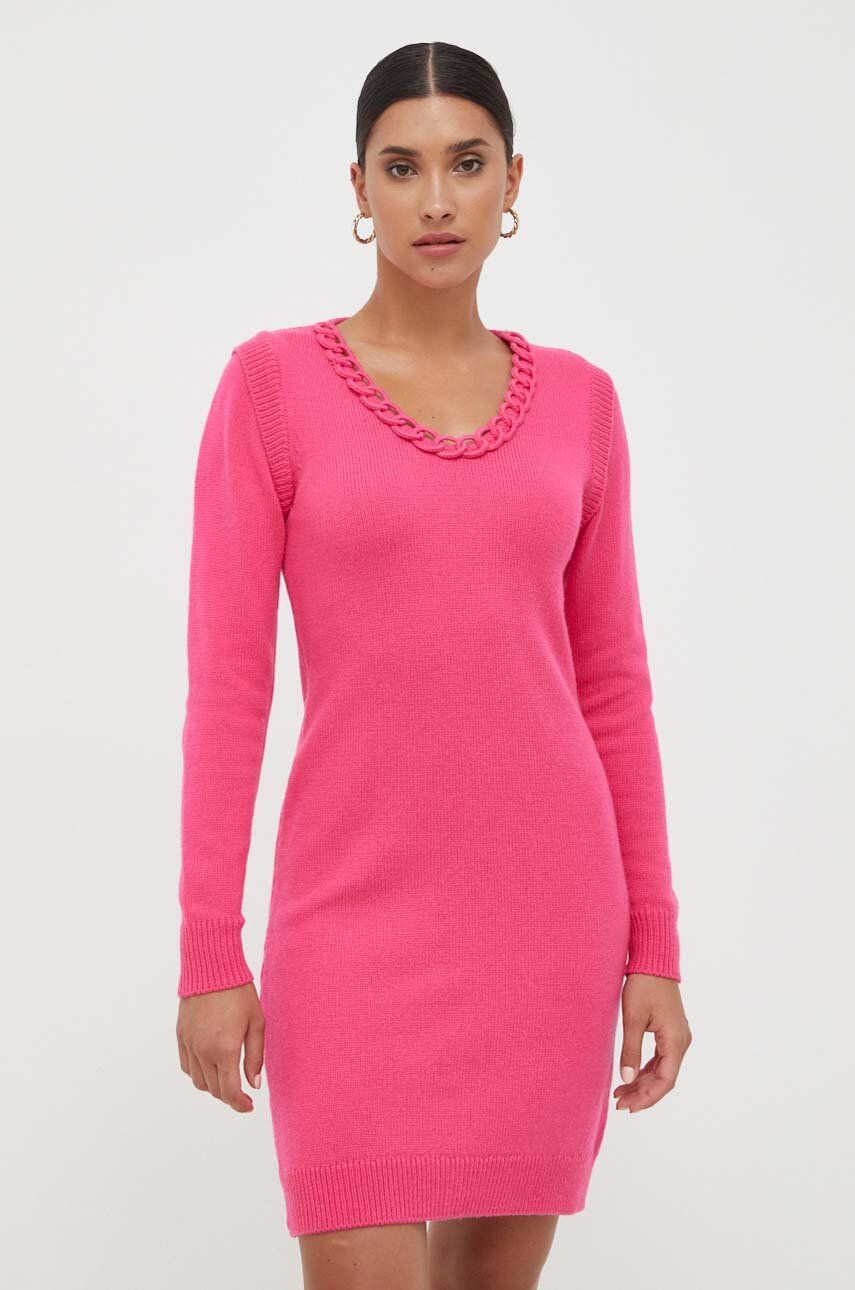 Silvian Heach rochie din amestec de lana culoarea roz, mini, drept