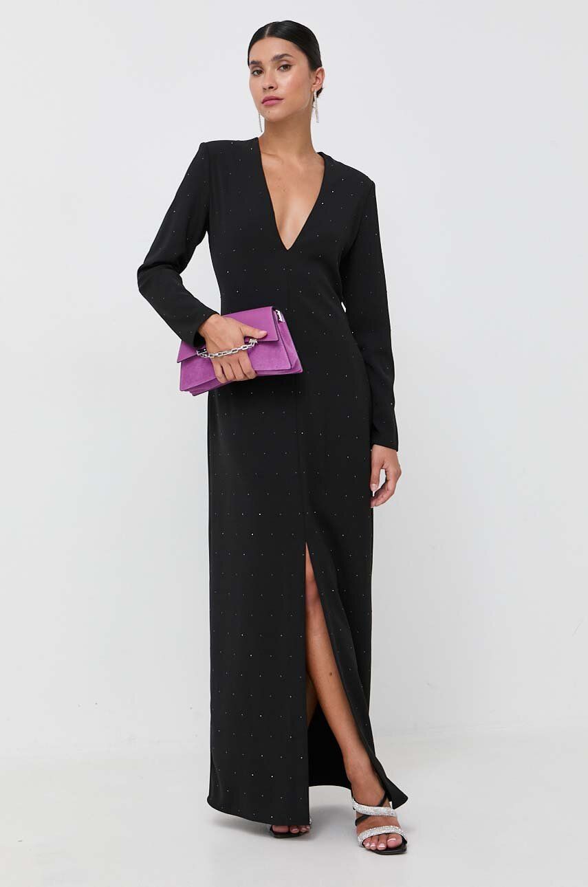 Šaty Silvian Heach černá barva, maxi, oversize - černá - 100 % Polyester