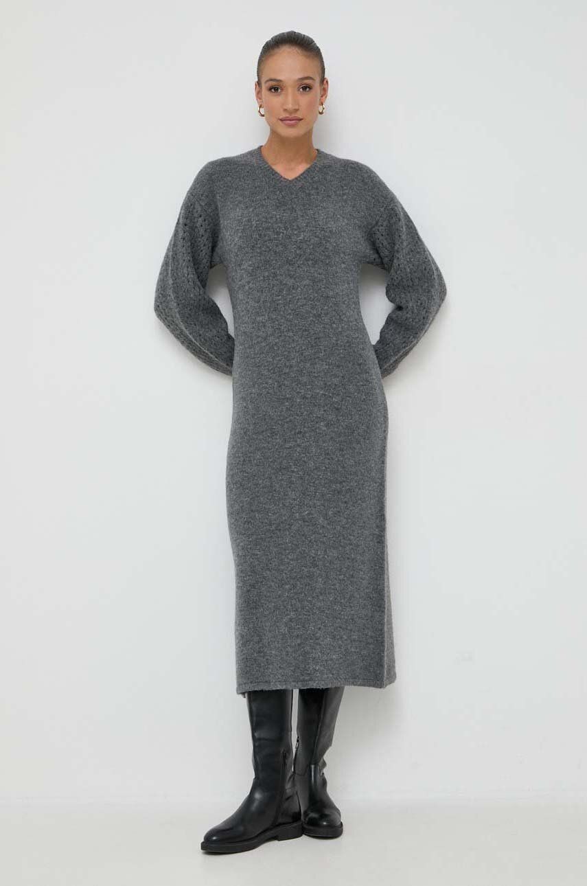 Šaty z vlněné směsi Beatrice B šedá barva, maxi, oversize - šedá - 50 % Akryl