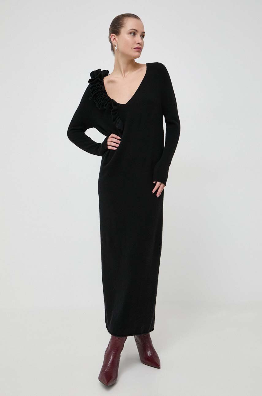 Vlněné šaty Liviana Conti černá barva, maxi - černá - 63 % Virgin vlna