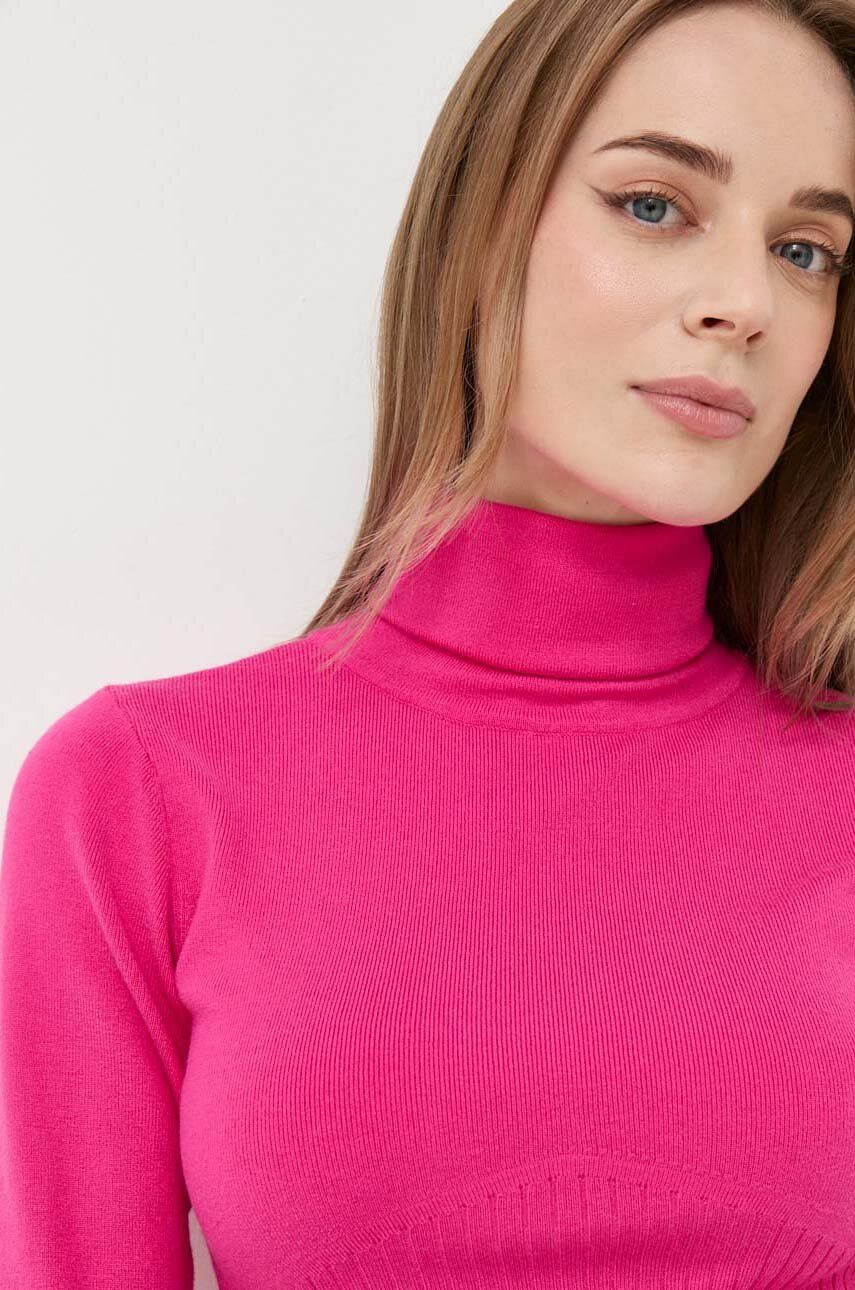 Silvian Heach pulover femei, culoarea roz, light, cu guler