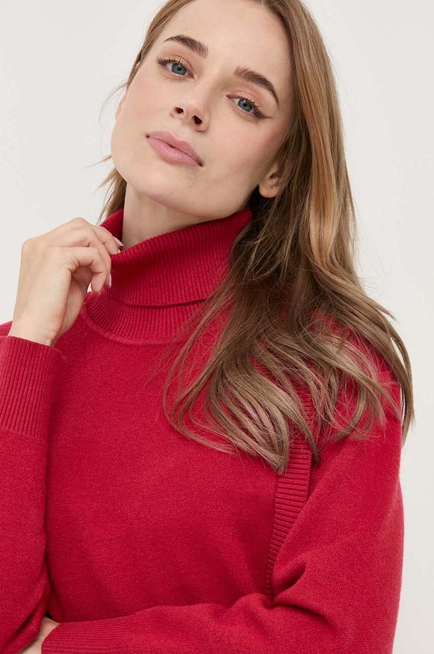 Silvian Heach pulover femei, culoarea rosu, cu guler