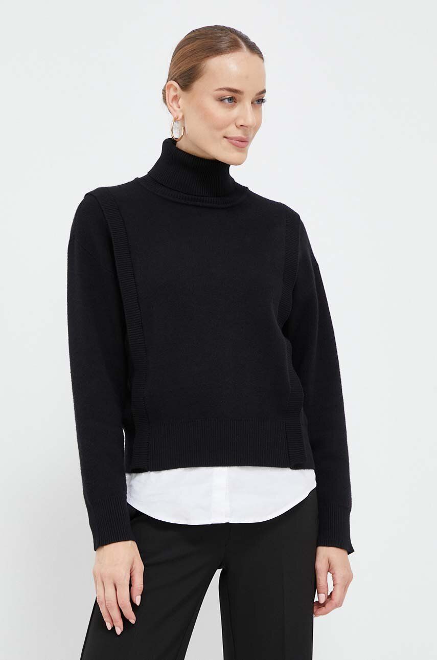 Silvian Heach pulover femei, culoarea negru, cu guler