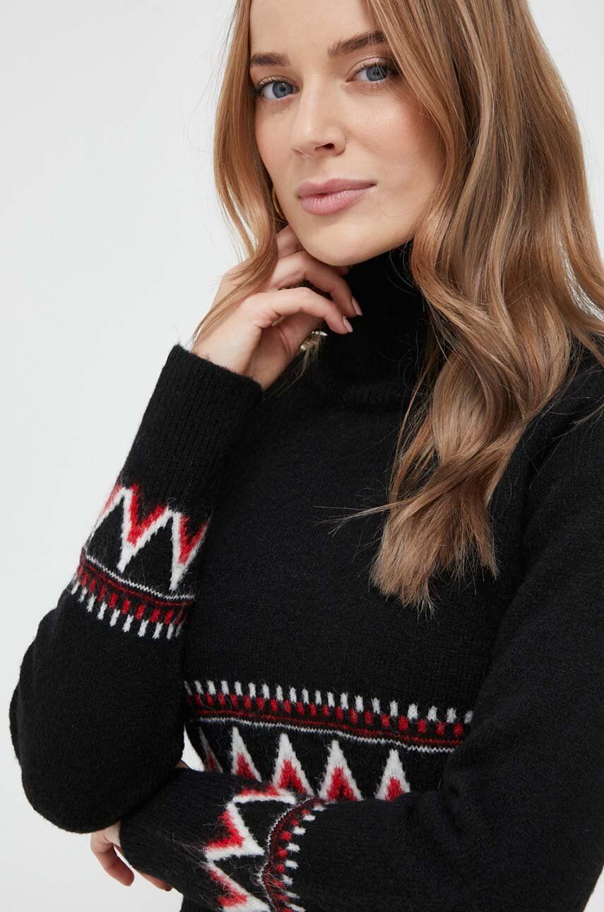 Silvian Heach pulover din amestec de lana femei, culoarea negru, cu guler