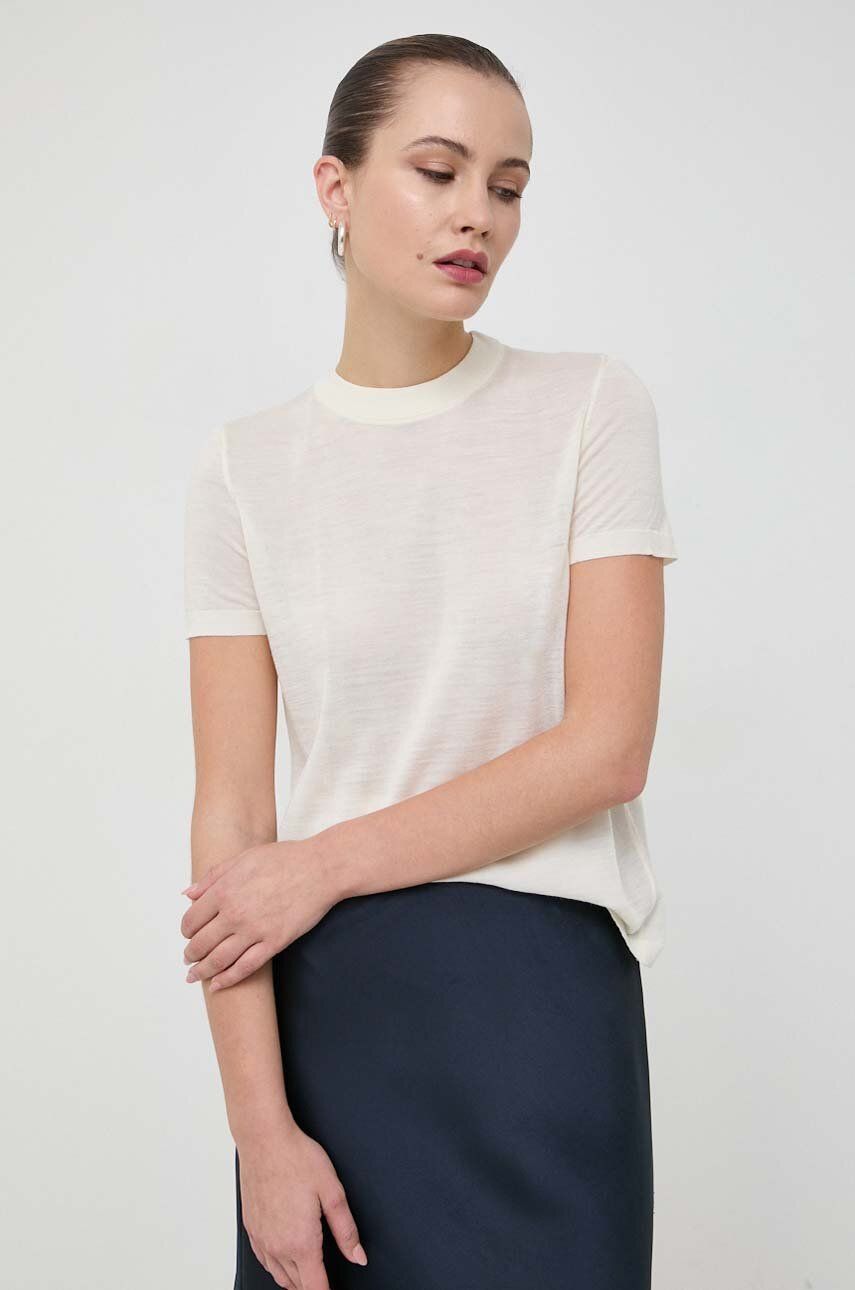 Vlněné tričko Liviana Conti béžová barva, s pologolfem - béžová - 75 % Vlna