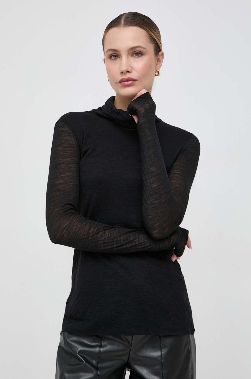 Vlněné tričko s dlouhým rukávem Liviana Conti černá barva, s golfem - černá - 75 % Vlna