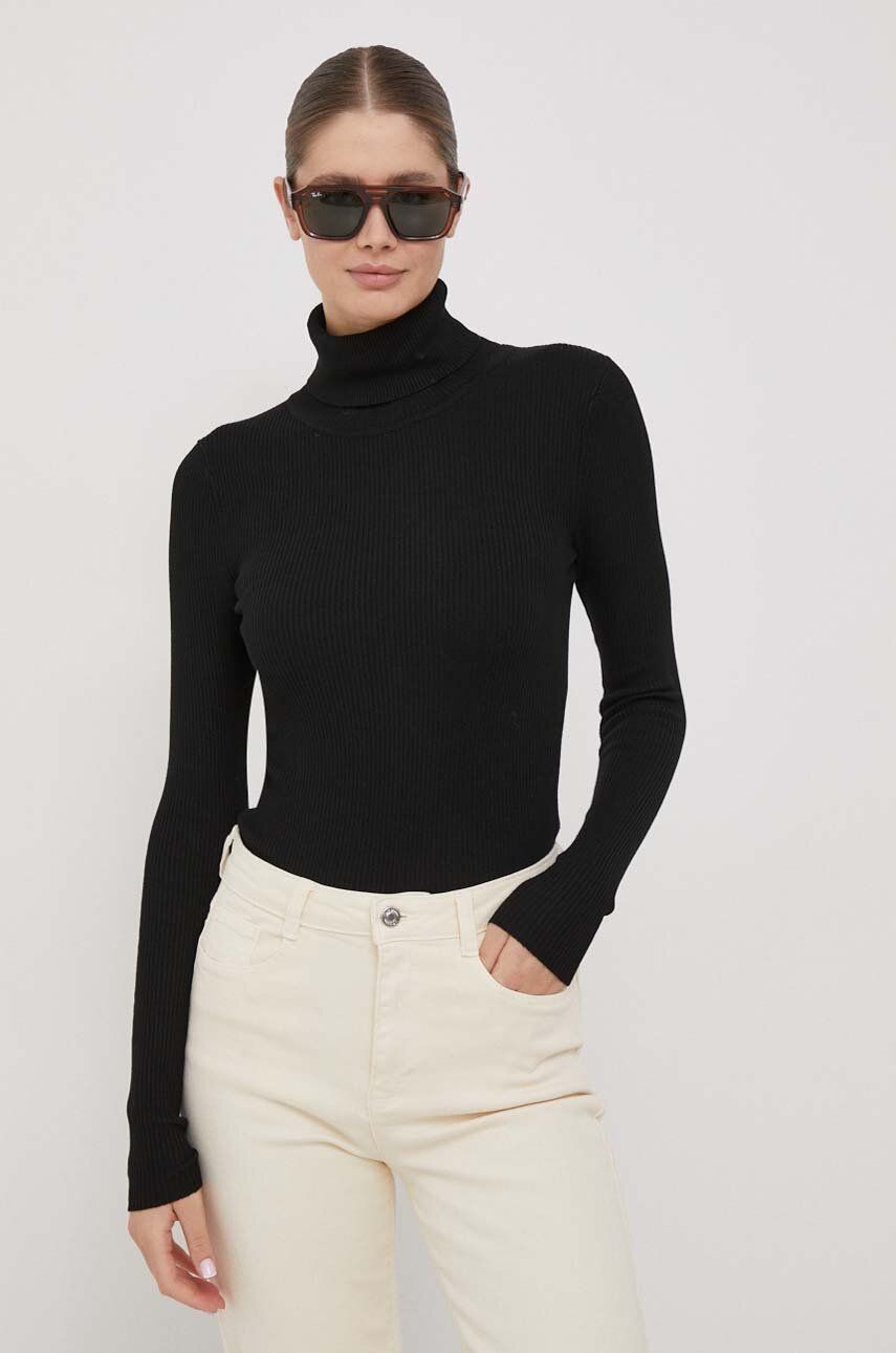 XT Studio pulover femei, culoarea negru, light, cu guler