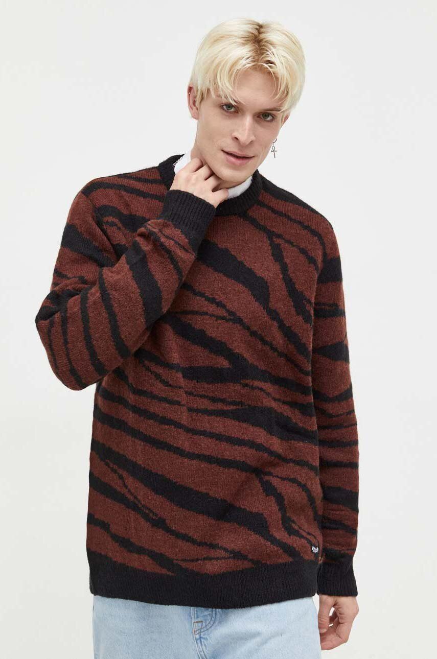 Volcom pulover din amestec de lana barbati, culoarea maro