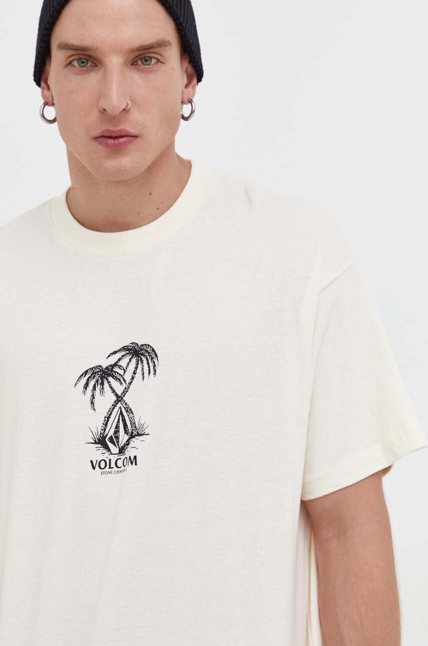 

Бавовняна футболка Volcom колір бежевий з принтом